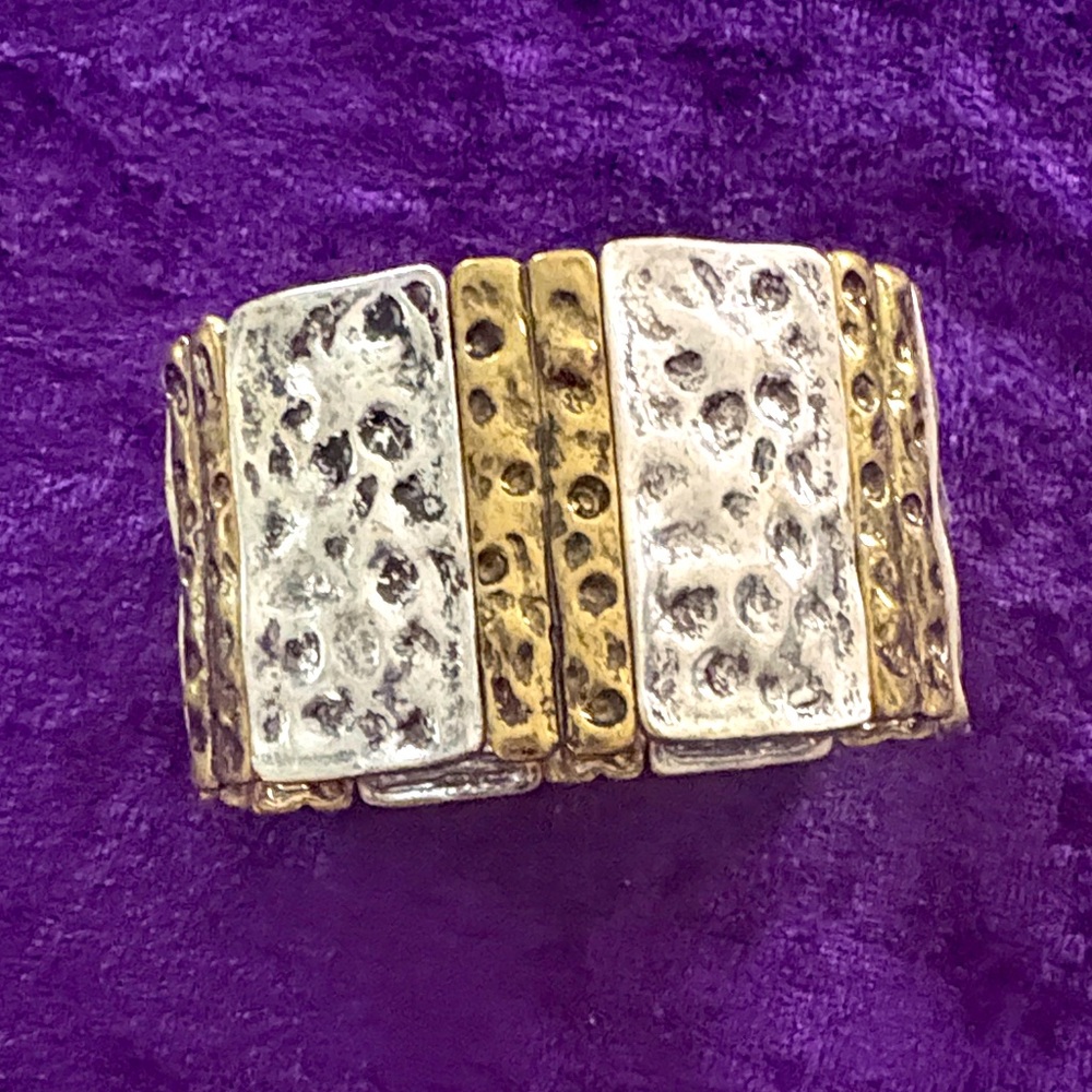 Bracelet Two-Tone Hammered Stretch  - Gold & Silver